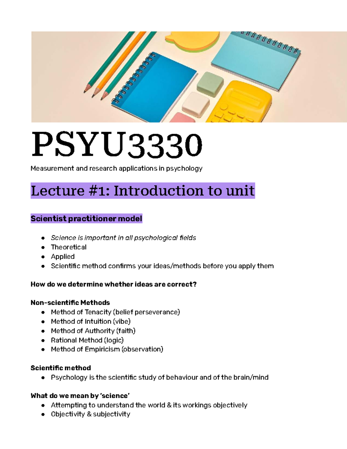 Lecture Notes: Measurement & Research Applications in Psychology (PSY ...
