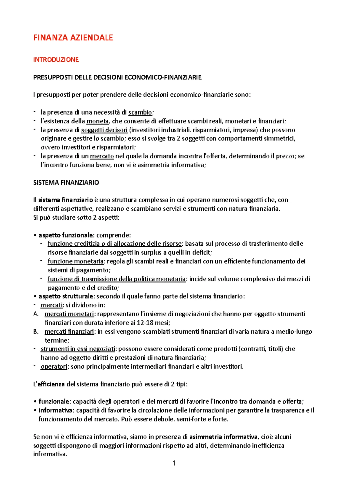 slides lezione dei capitoli 1 e 2 di finanza aziendale. ottime per la ...