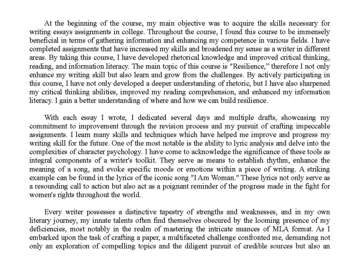 REV Finail Test - Example - At the beginning of the course, my main ...