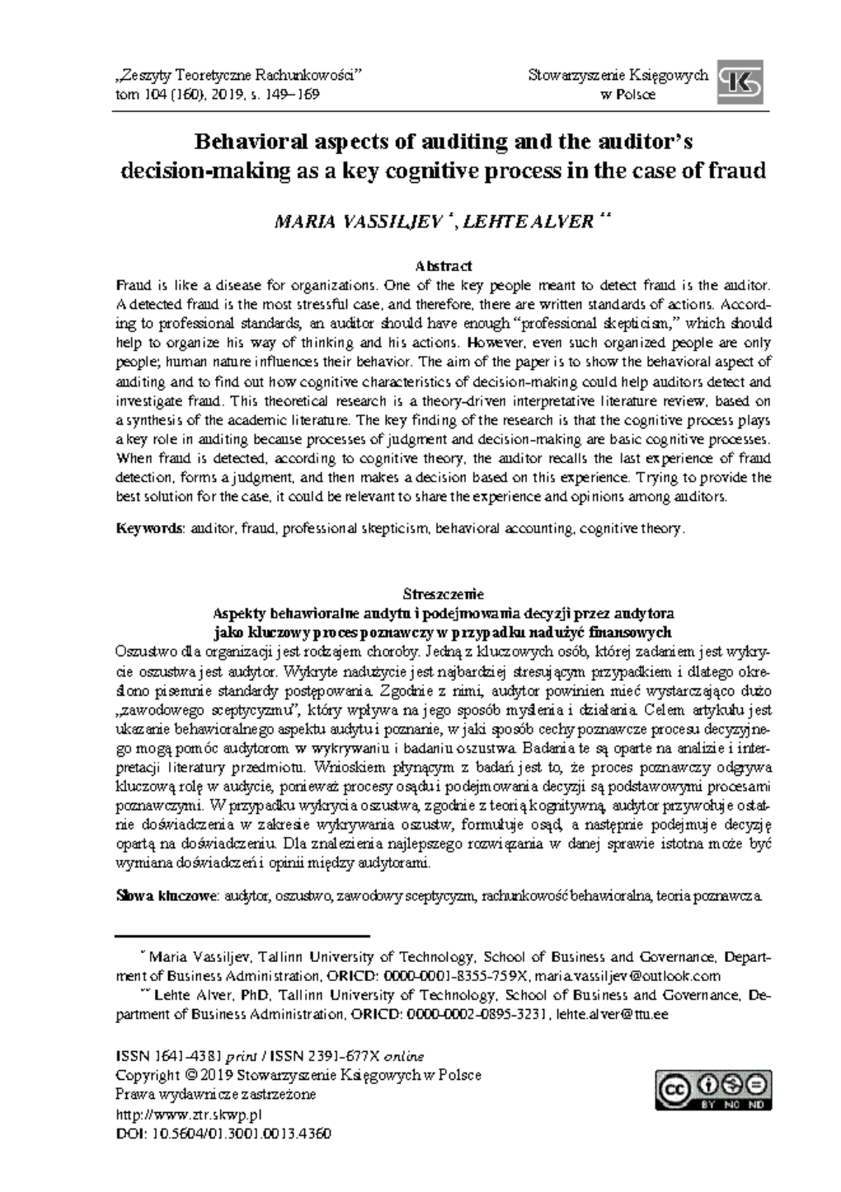 Behavioral Aspects of Auditing and Cognitive Processes in Fraud ...