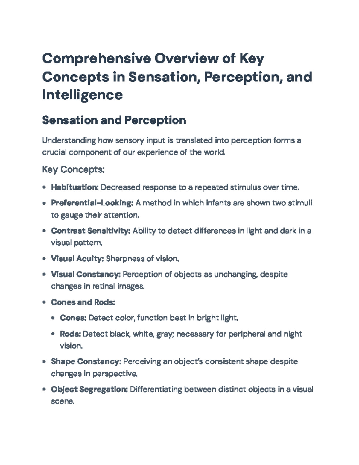 Comprehensive Overview of Sensation, Perception, Language ...