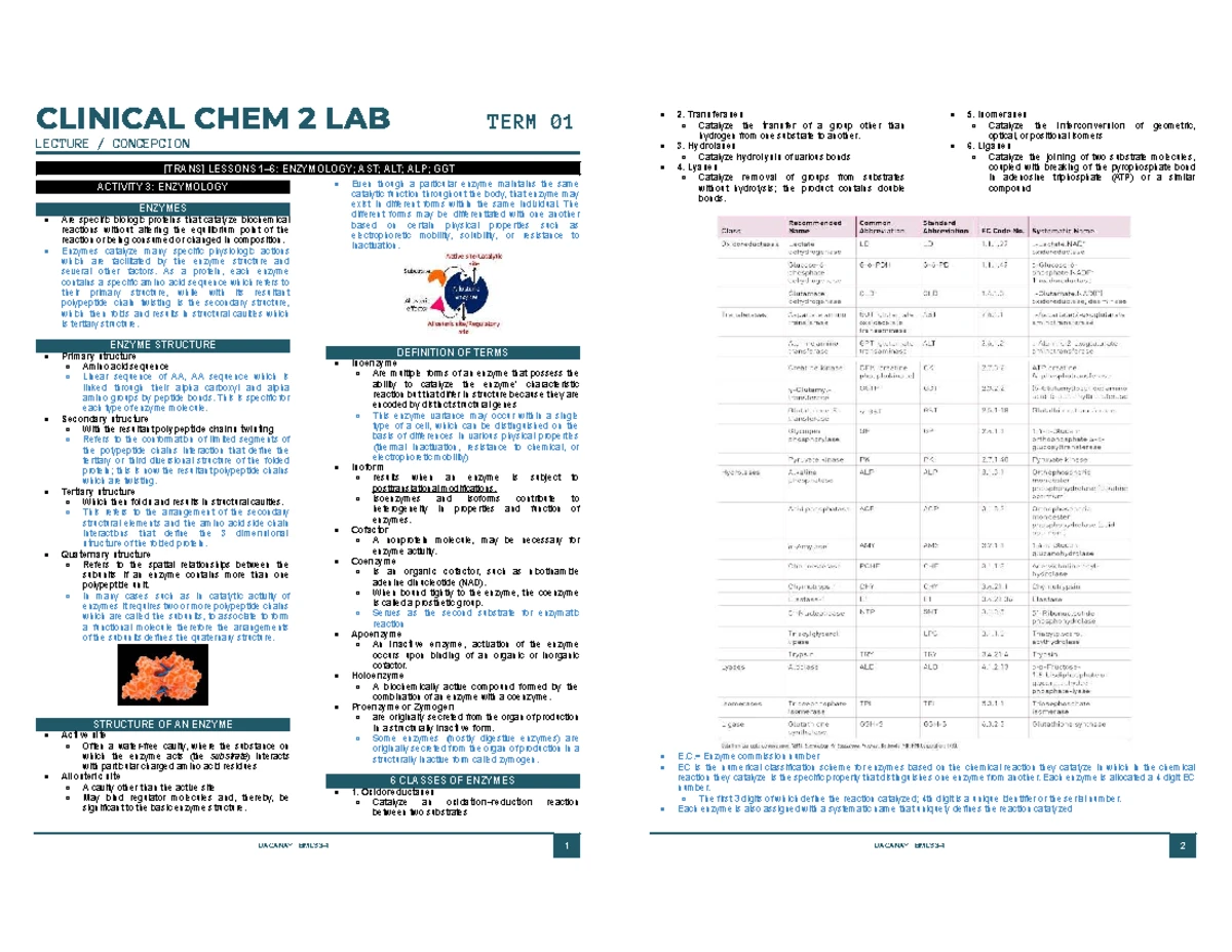 CLINICAL CHEM 2 TERM 01 LECTURE: AMYLASE IN DIAGNOSTIC LAB TESTS - Studocu