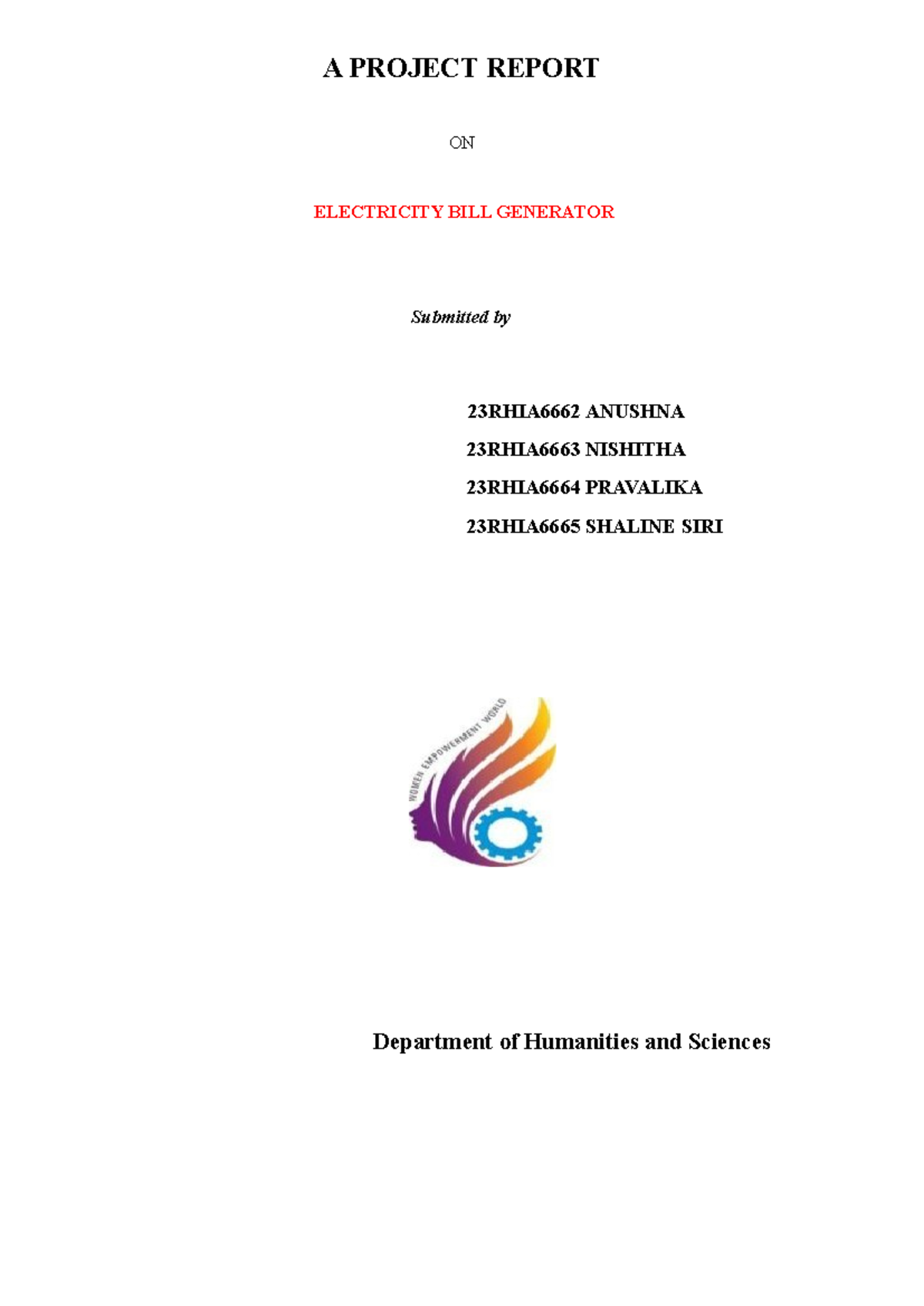 Electricity Bill Generator Project Report - Mini Project 23RHIA666X ...