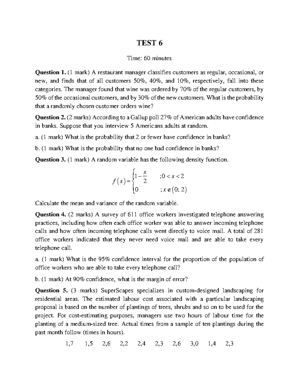 Estimation Exercises for Statistical Analysis (STAT 101) - Studocu