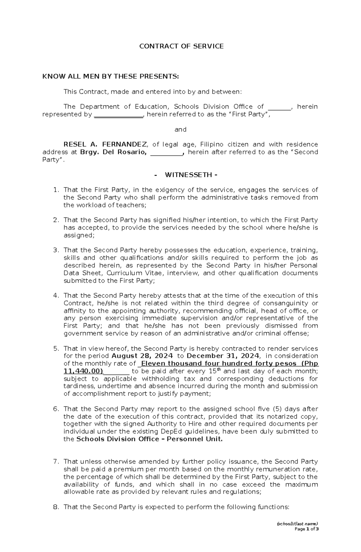 A Sample Contract-Admin Support Staff in Schools under COS - CONTRACT ...