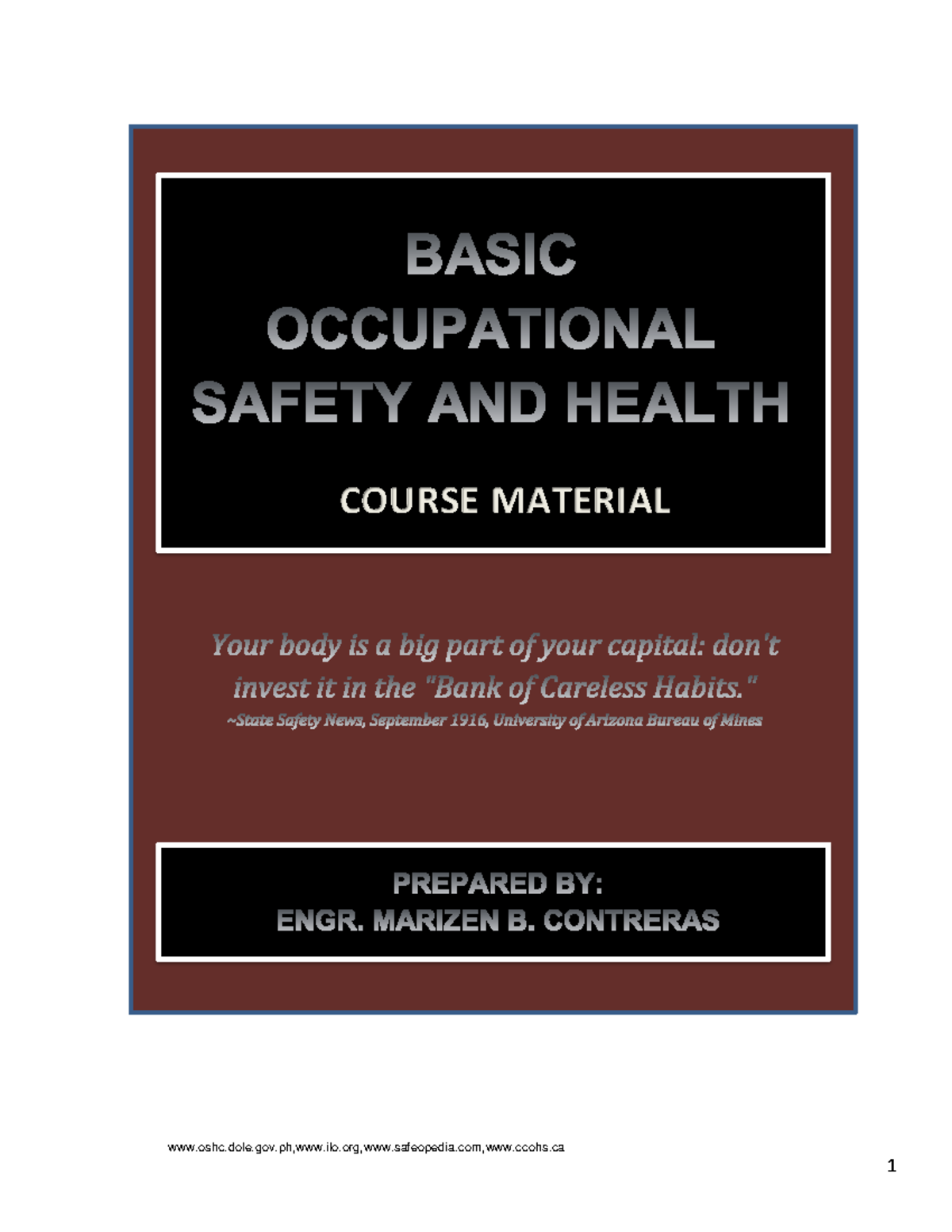 Basic Occupational Safety and Health (BOSH) Course Material Guide - Studocu