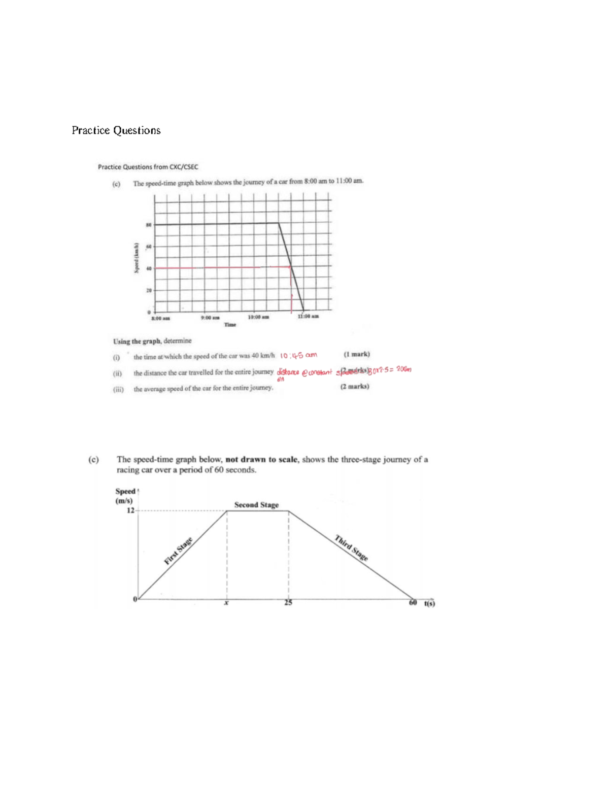 Linear Programming Classwork: Practice Questions on Car Journey Graphs ...