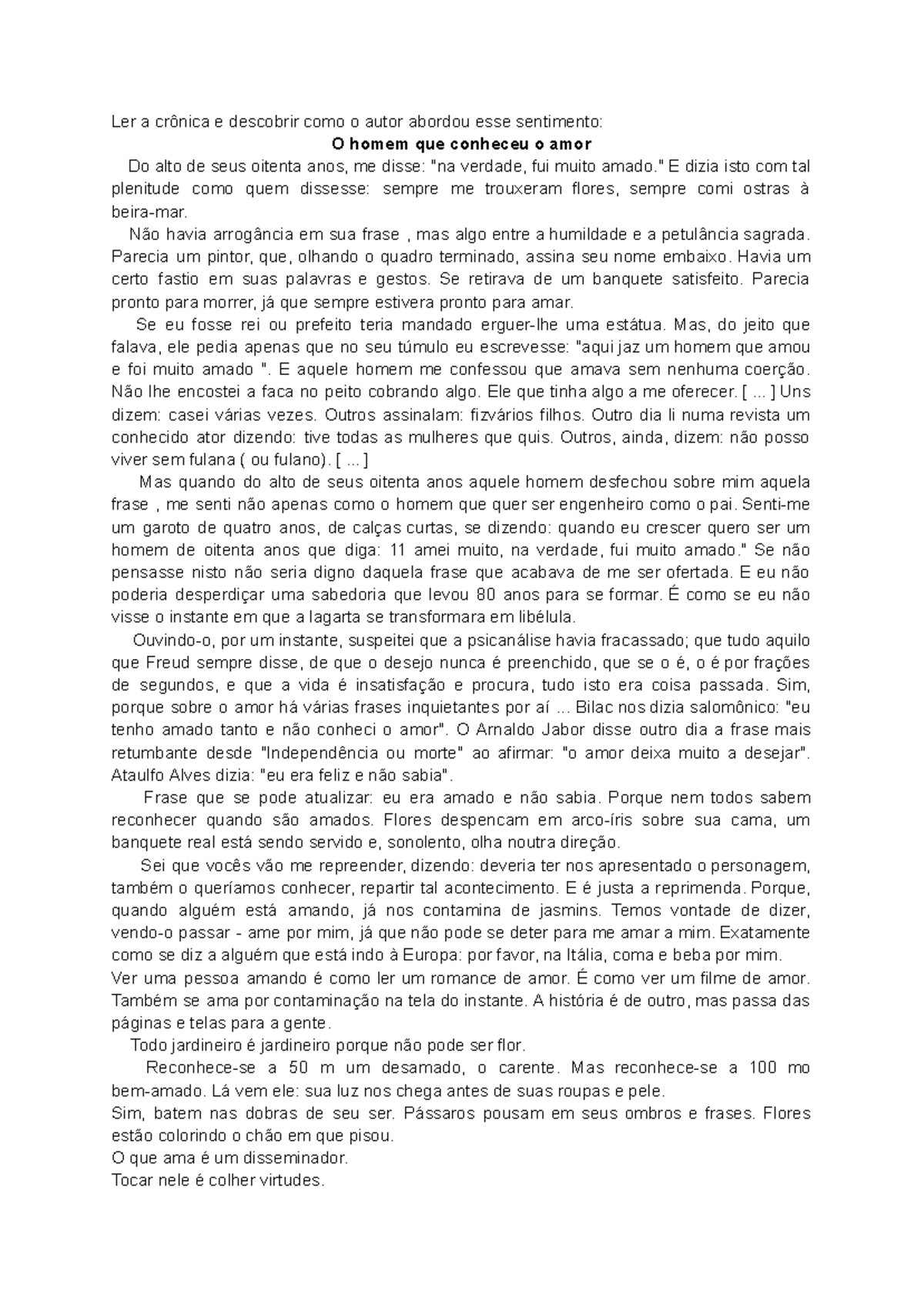 Crônica: O Homem que Conheceu o Amor - Reflexões sobre a Vida e o Amor ...