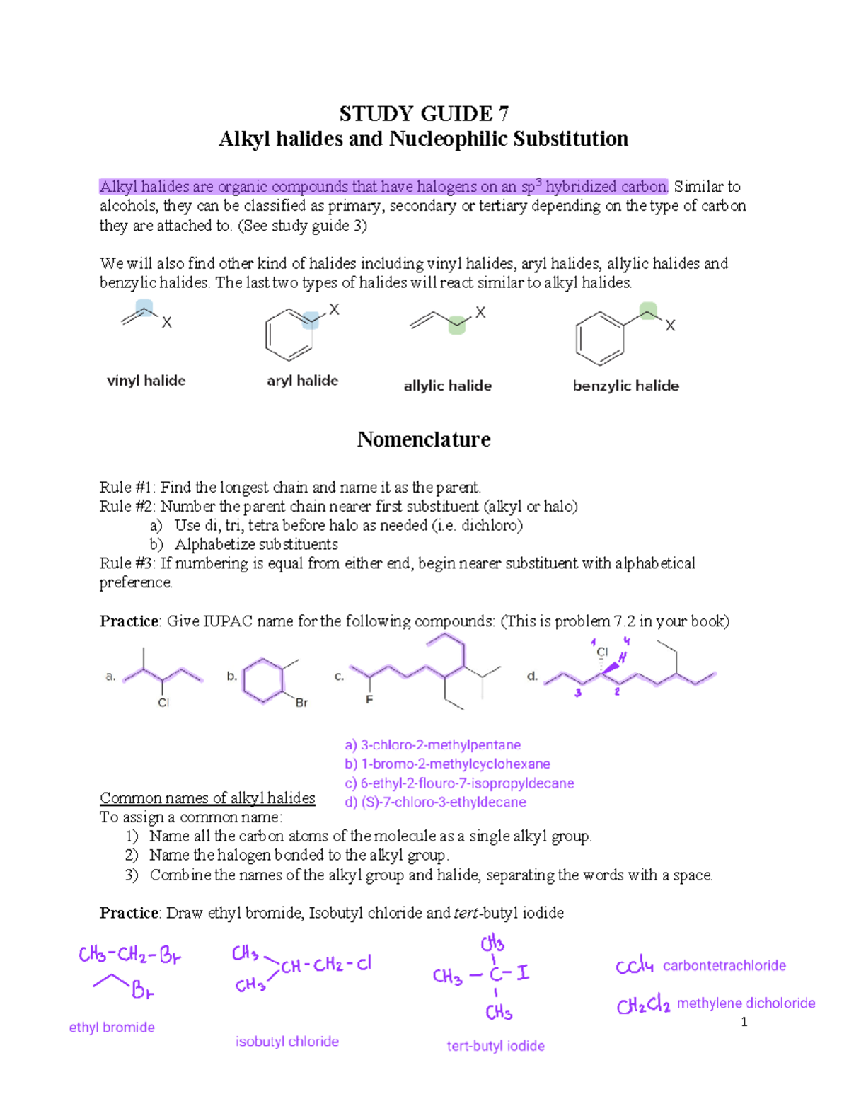 Study guide 7 - Alkyl Halides 221027 103351 - STUDY GUIDE 7 Alkyl ...