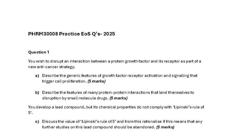 PHRM30008 Practice EoS 2025: Drug Interaction & Safety Assessment - Studocu
