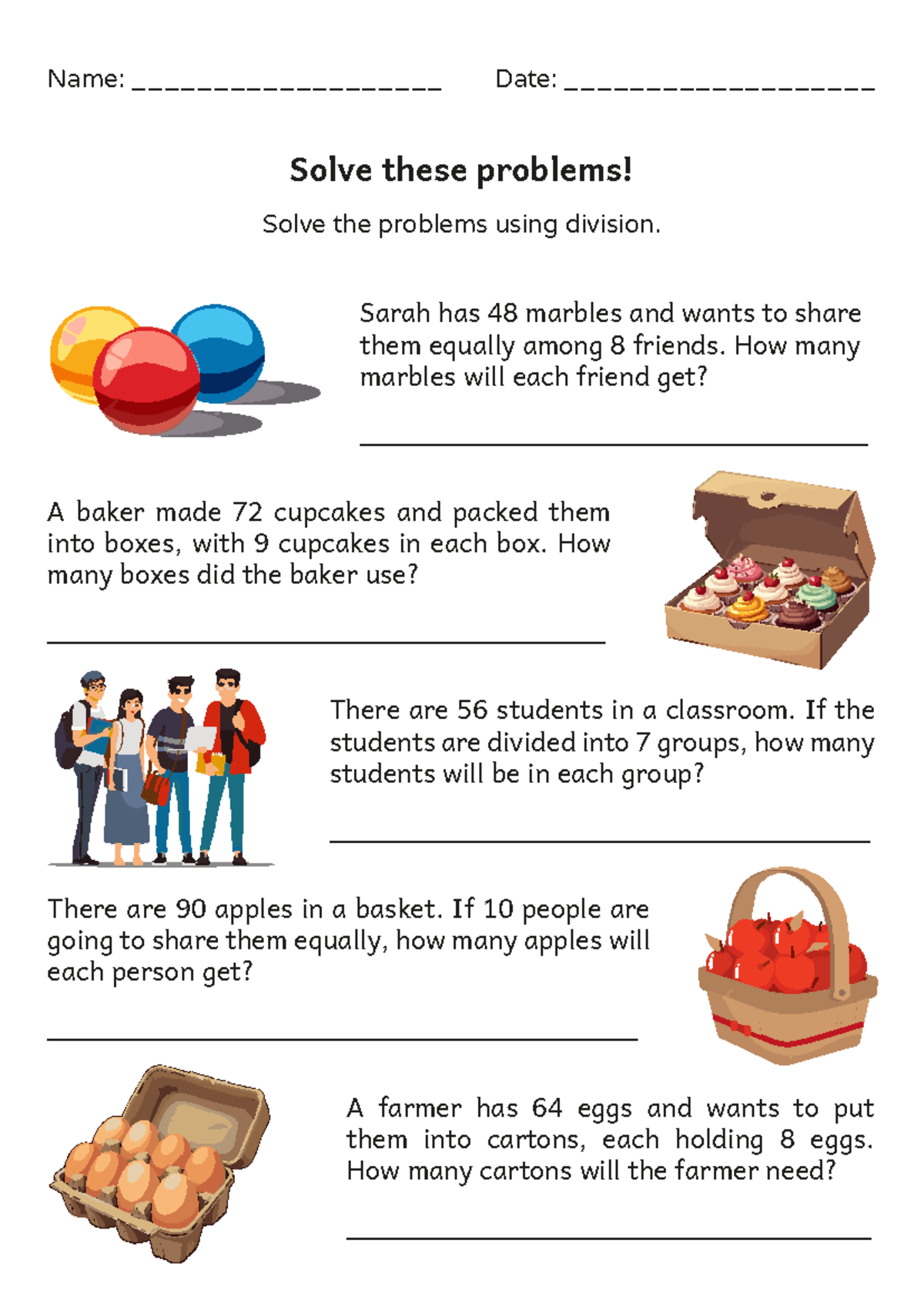 Division Word Problems - 3rd Grade Worksheet - Name ...