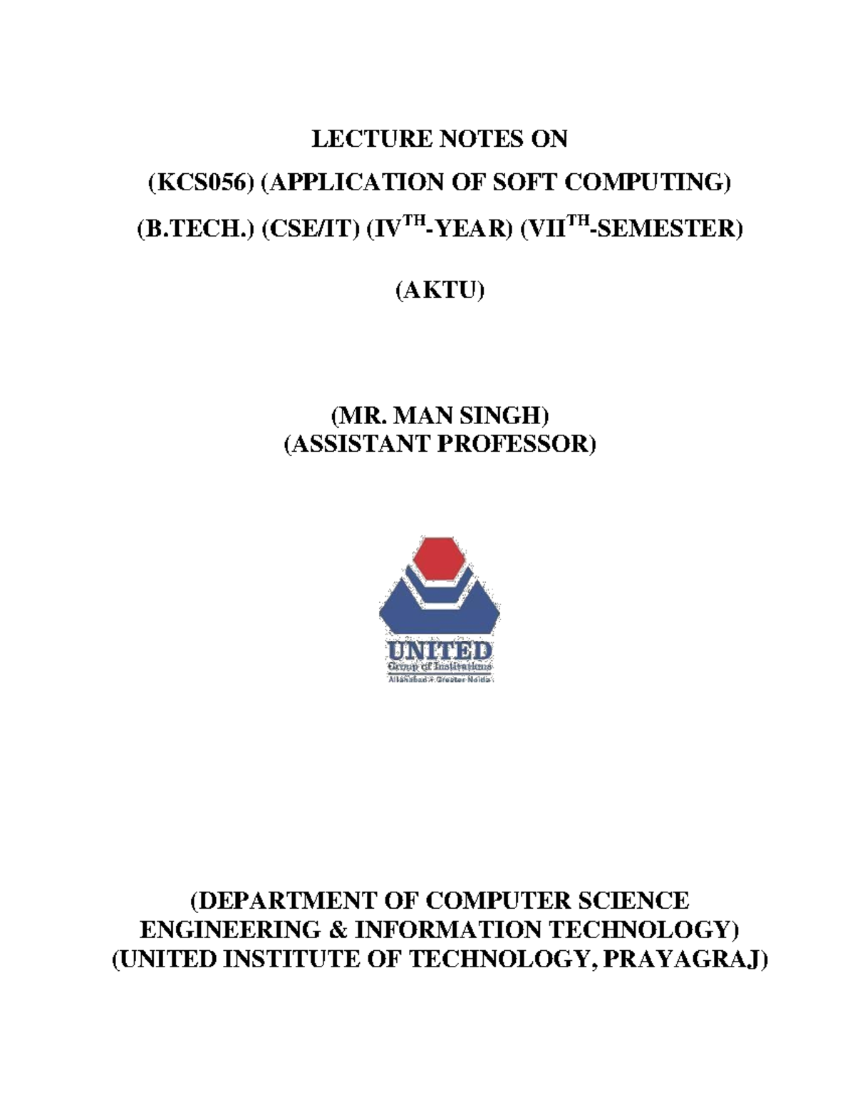 KCS056 - Unit 3 Lecture Notes on Fuzzy Logic and Soft Computing - Studocu