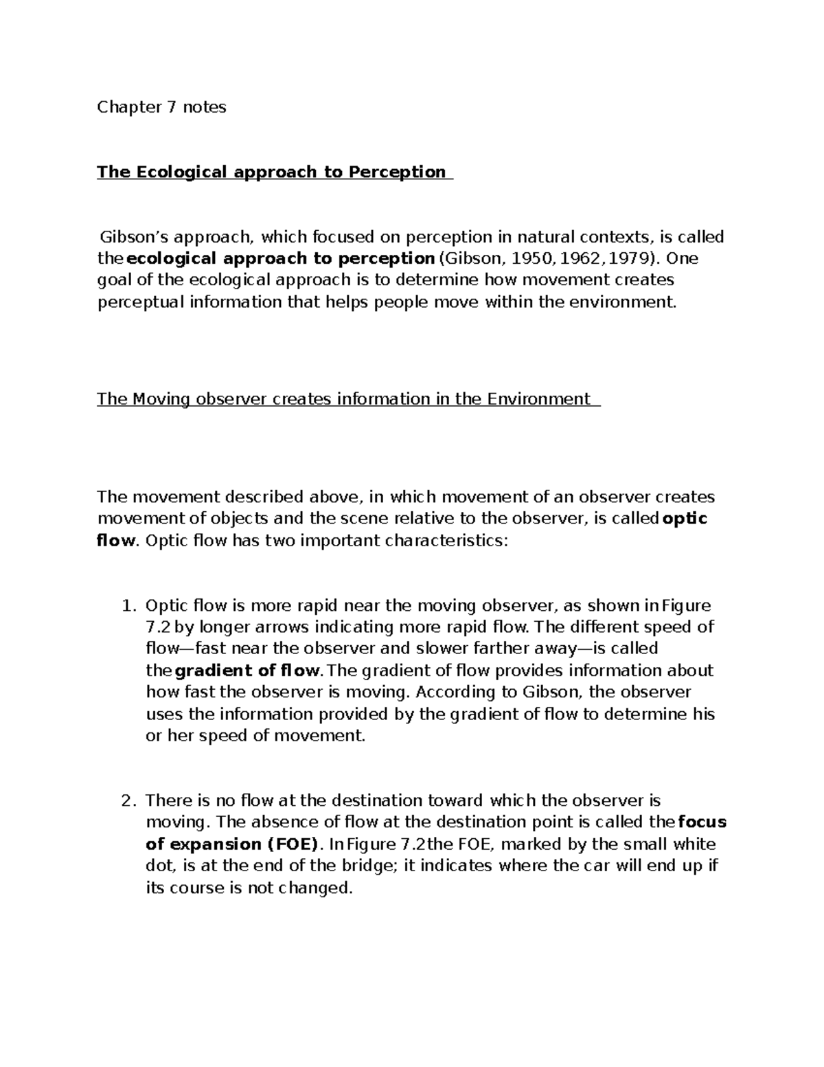 Intro to Learning: Week 6 Chapter 7 Notes on Ecological Perception ...