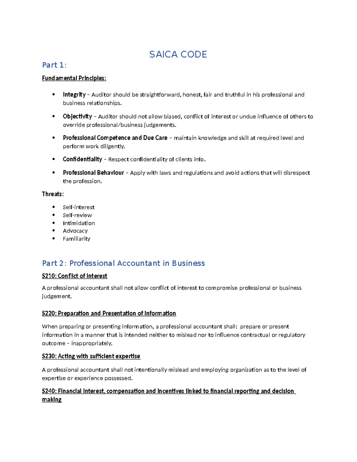 Saica Code - SAICA CODE Part 1: Fundamental Principles: Integrity ...
