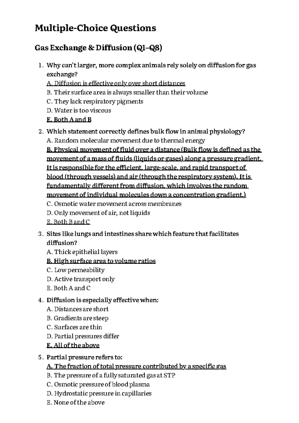 Bio Test Practice - Gas Exchange & Diffusion Concepts - Studocu