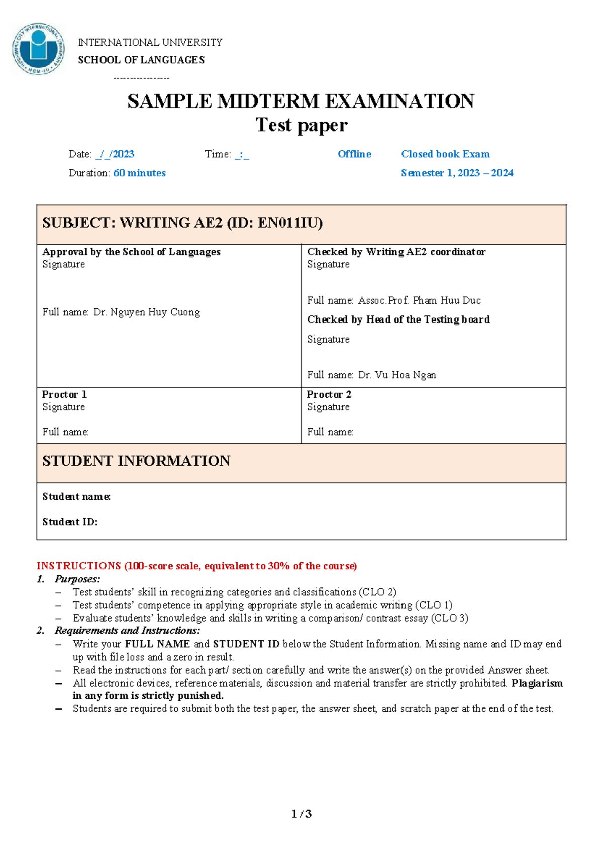 AE2 Writing Midterm Sample Exam (2324S2) - Test Paper Outline - Studocu