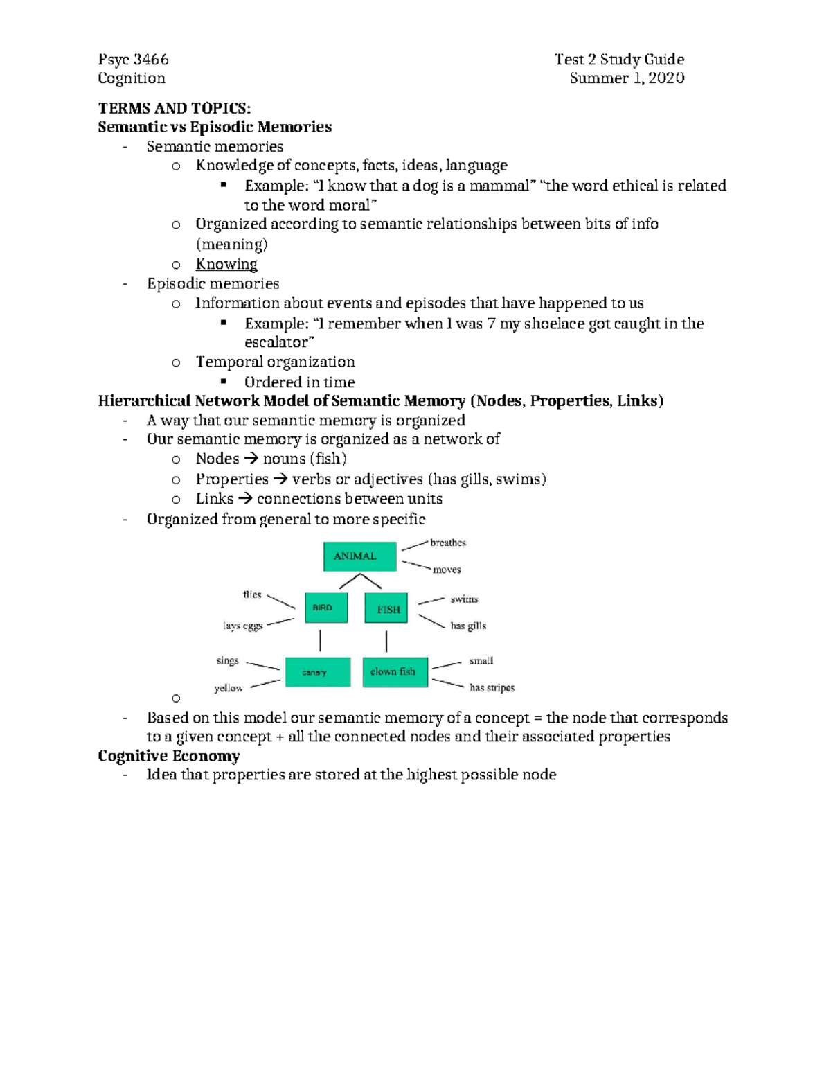 Psyc 3466 Cognition Test 2 Study Guide: Key Concepts and Theories - Studocu