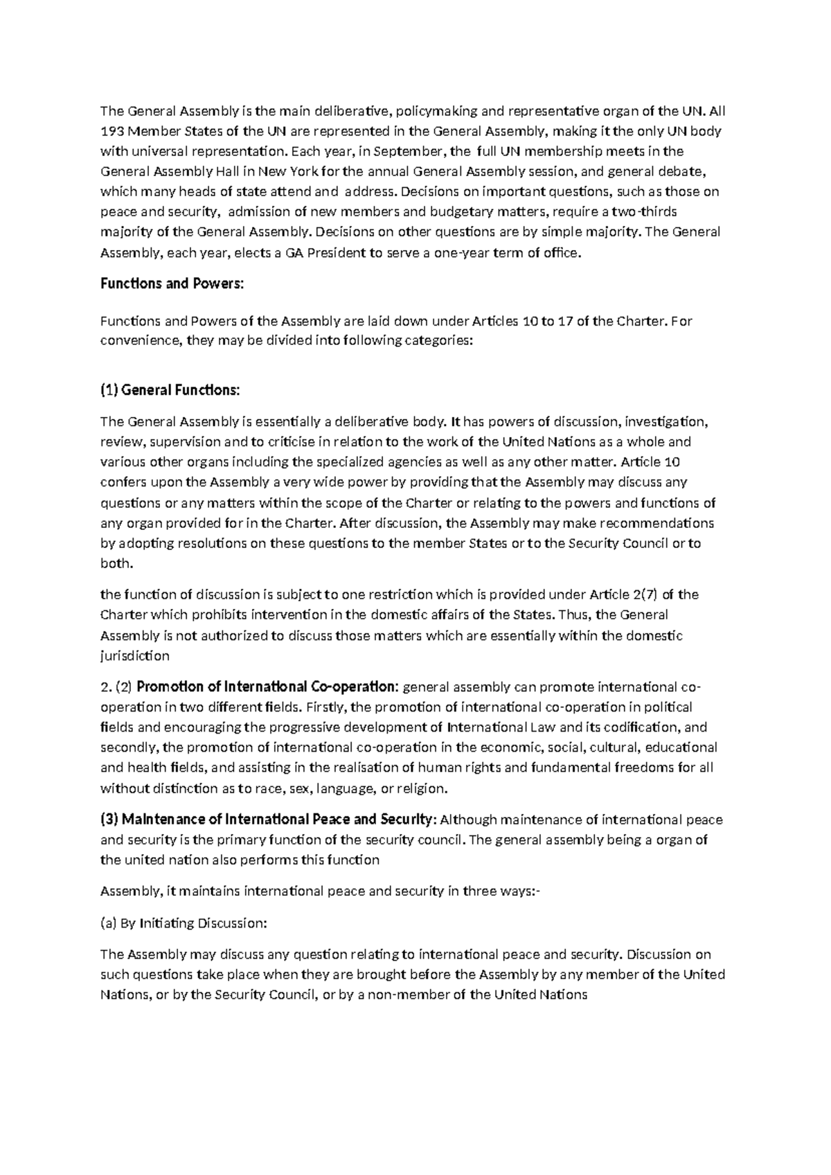 Powers and Functions of the UN General Assembly Explained - Studocu