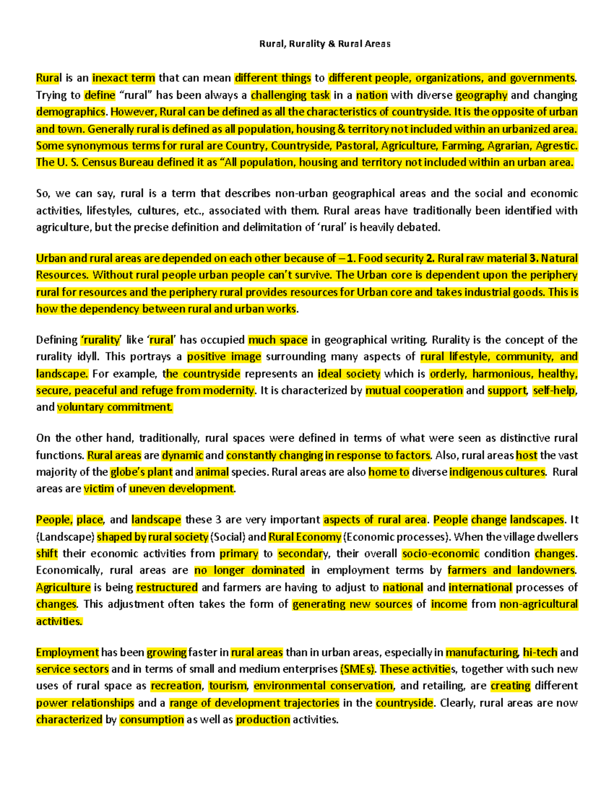 Rural Geography: Defining Rurality, Dynamics & Economic Trends - Studocu