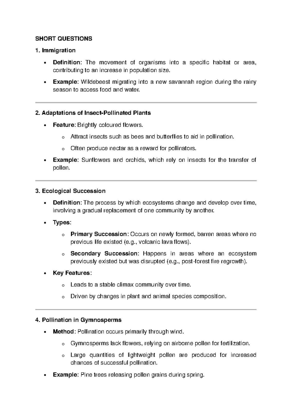 LIFE Science Notes Paper 2 - SHORT QUESTIONS 1. Immigration ...