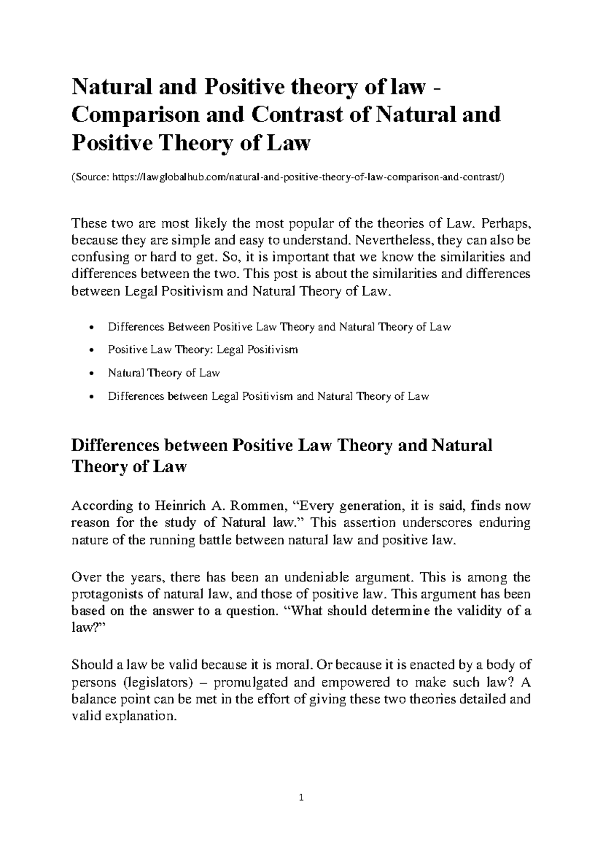 Natural Law vs Positive Law: A Detailed Comparison and Contrast - Studocu