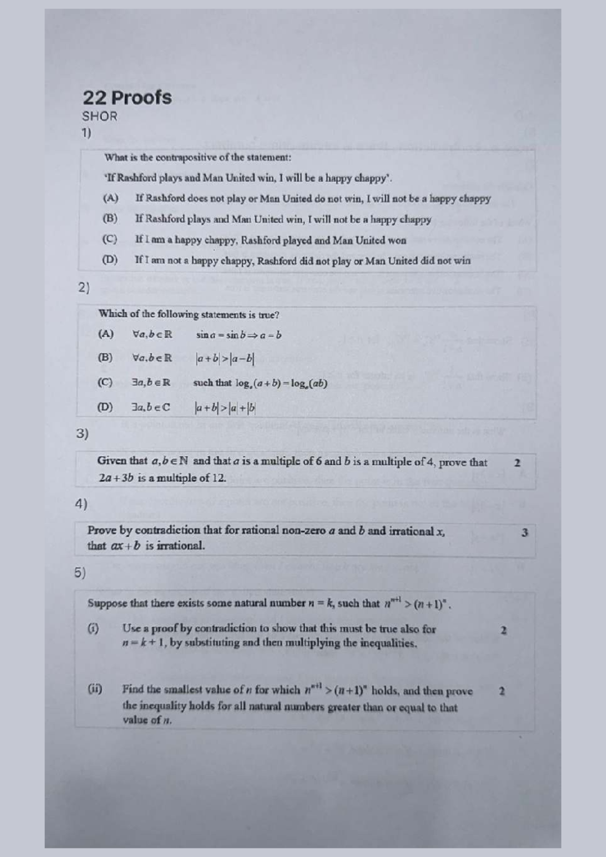 Ext2Maths Proofs Practice Questions: 22 Proofs and Contradictions - Studocu