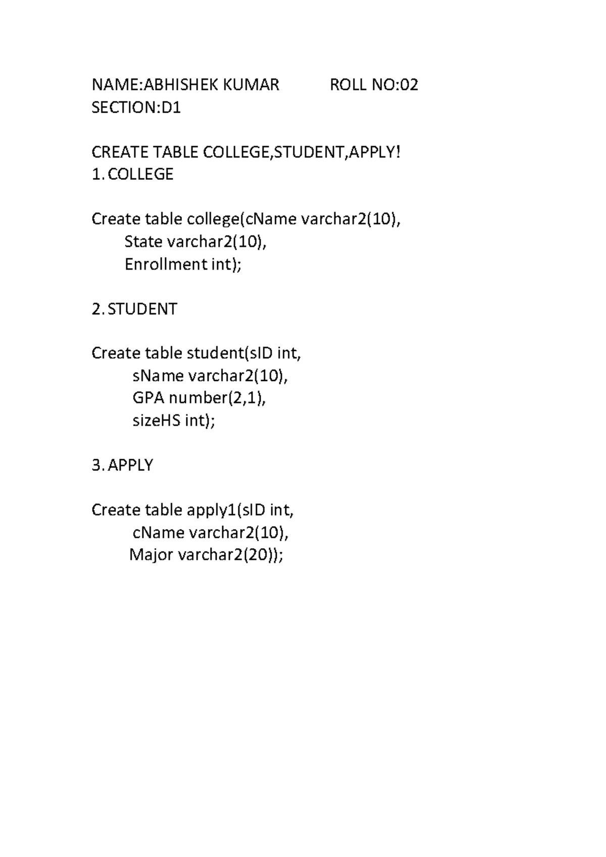 DBMS Assignment 2: SQL Table Creation & Queries - Studocu