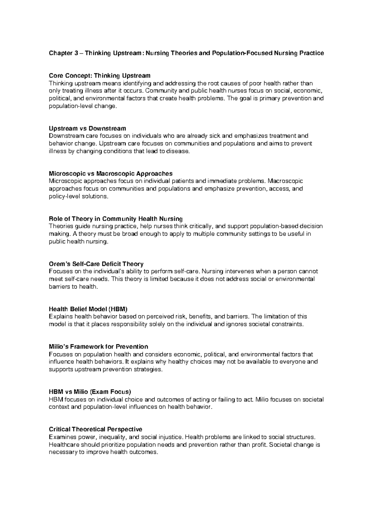 Chapter 3 Thinking Upstream: Midterm Notes on Nursing Theories - Studocu