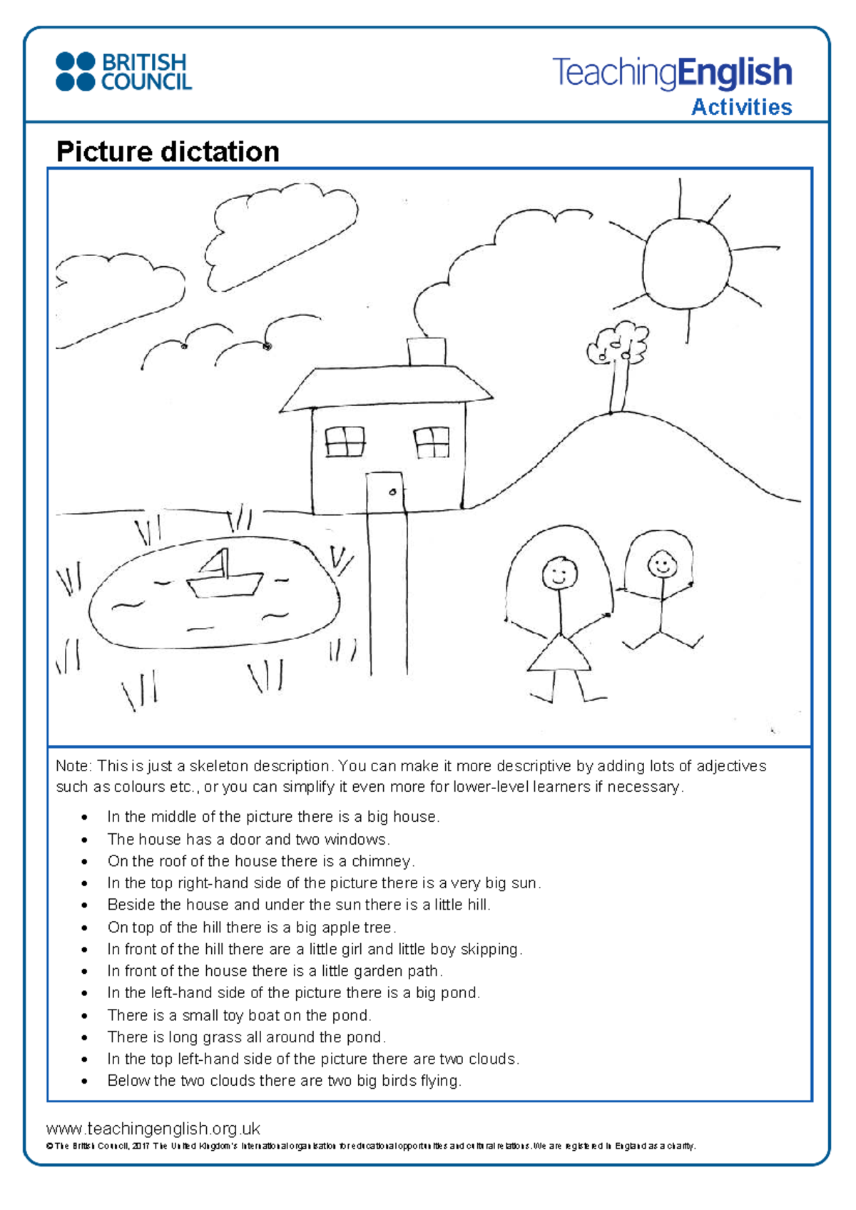 Teaching Kids Activities: Picture Dictation Description - Studocu