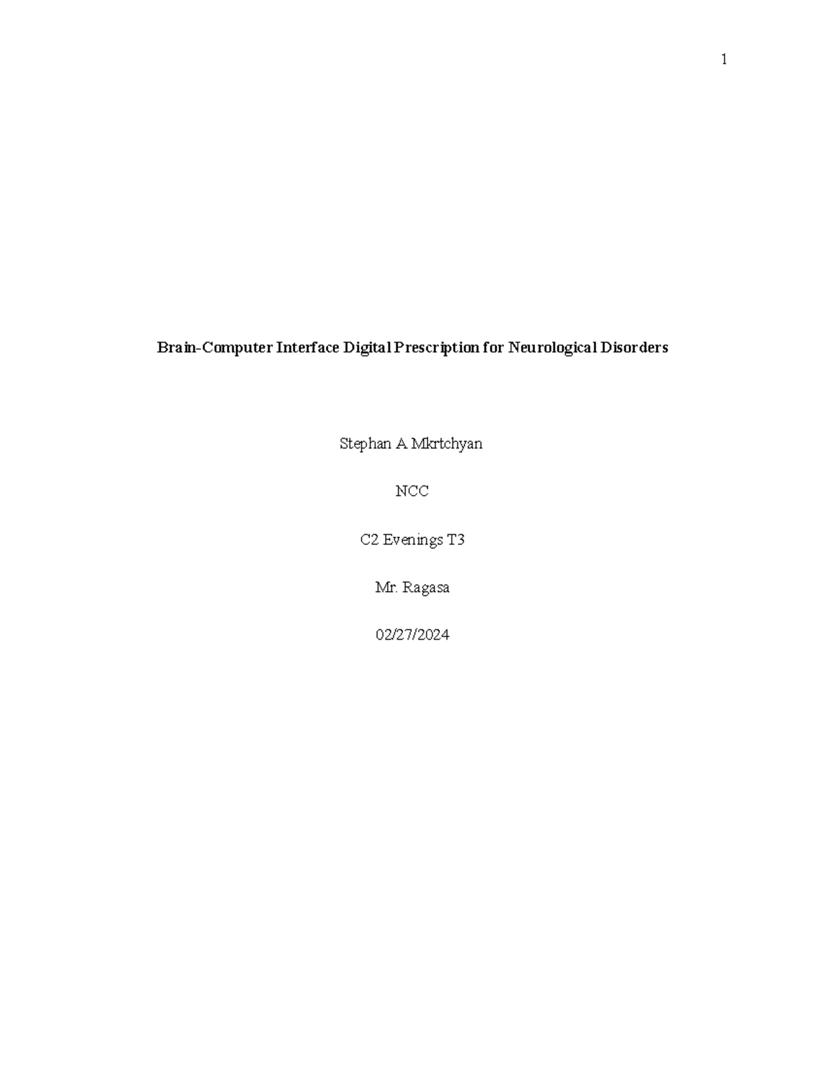 NCC C2 Final Exam: Brain-Computer Interface Digital Prescription ...