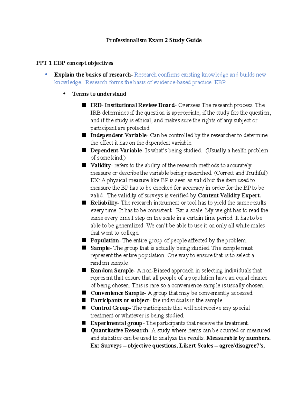 Professionalism Exam 2 Study Guide: EBP & Quality Improvement Insights ...