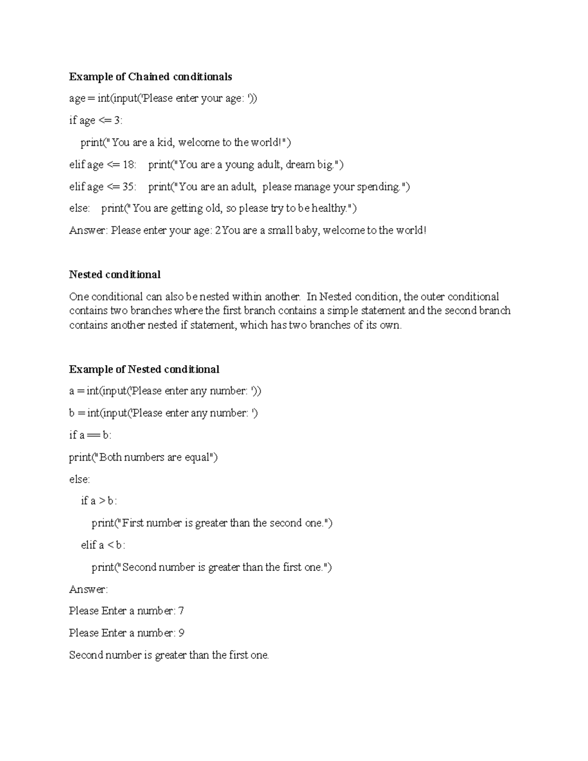 C 1101 Unit 3 Discussion - Example of Chained conditionals age = int ...