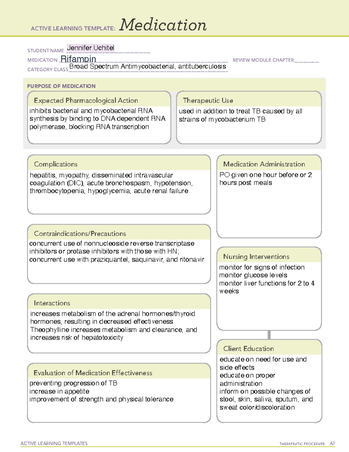 Rifampin - med sheet - ACTIVE LEARNING TEMPLATES THERAPEUTIC PROCEDURE ...