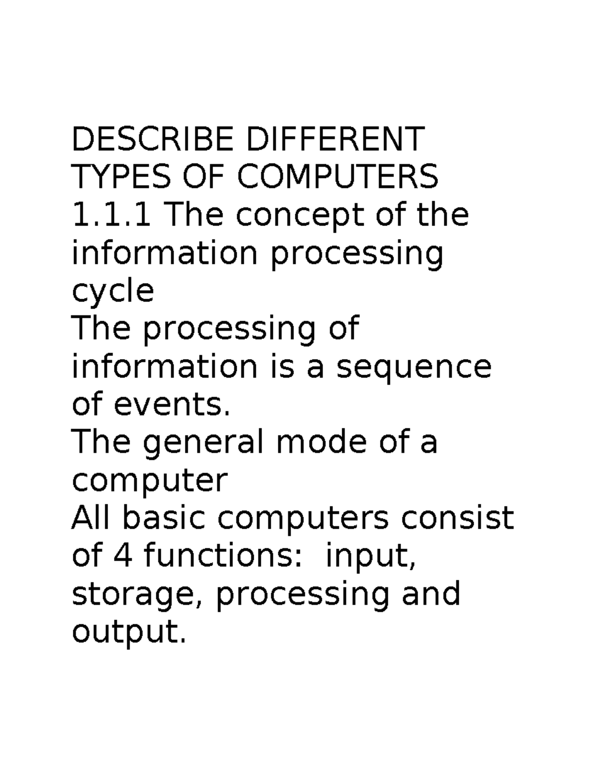 Types of Computers: Understanding the Information Processing Cycle ...