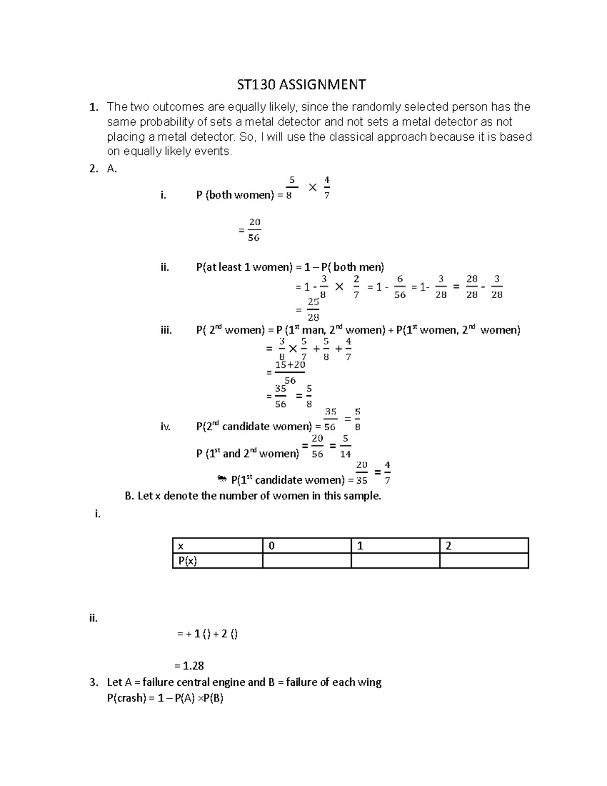 ST130 Assignment on Probability and Statistical Inference - Studocu