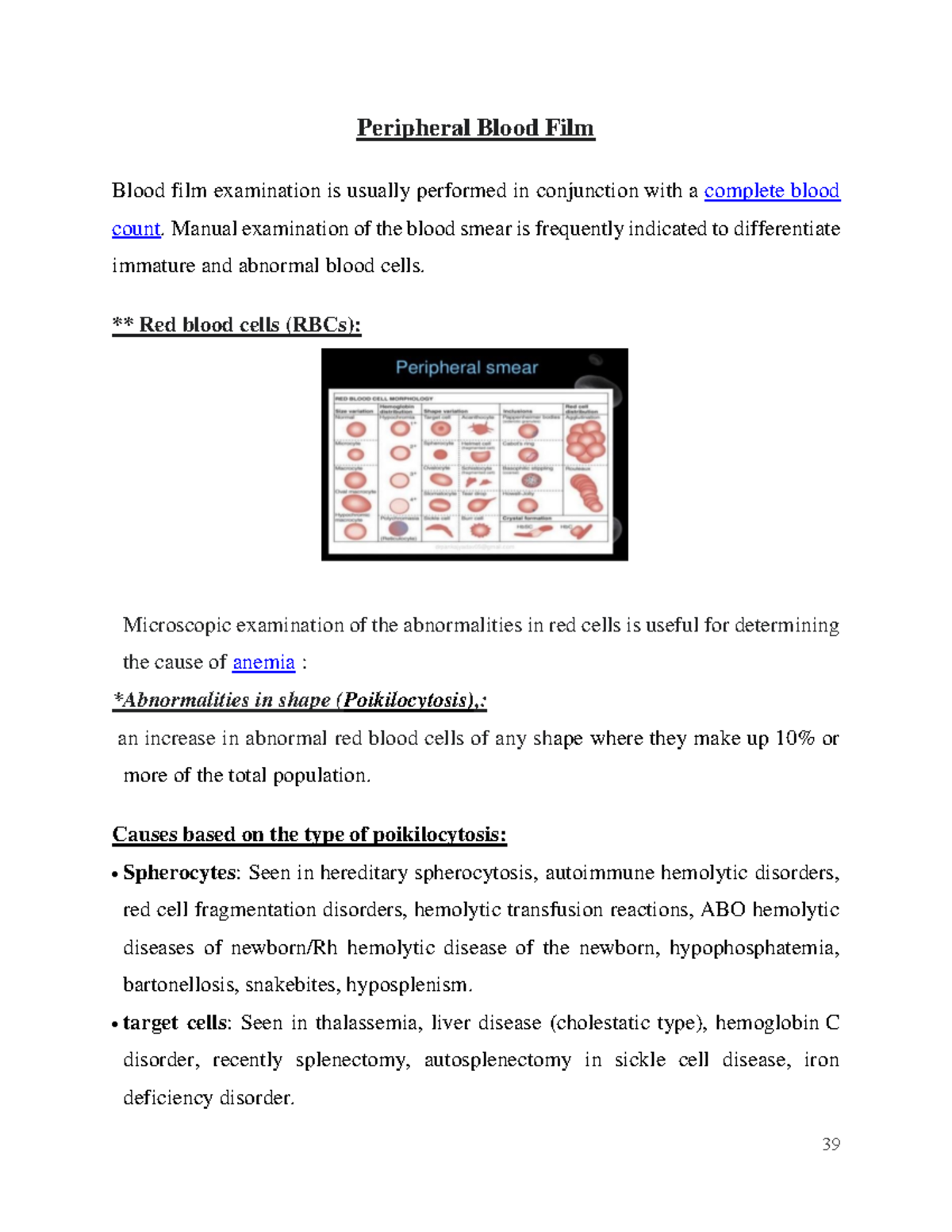 Peripheral Blood Film Overview - Clinical Pathology Course Notes - Studocu