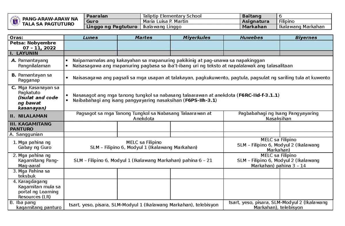 Math1 Detailed Lesson Plan on Patterns for K to 12 Curriculum - Studocu