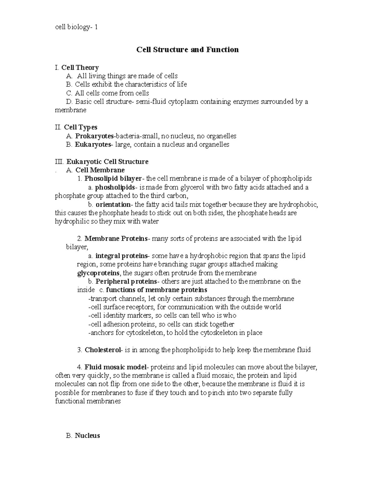 Cell Structure-P - Good notes - cell biology- 1 Cell Structure and ...