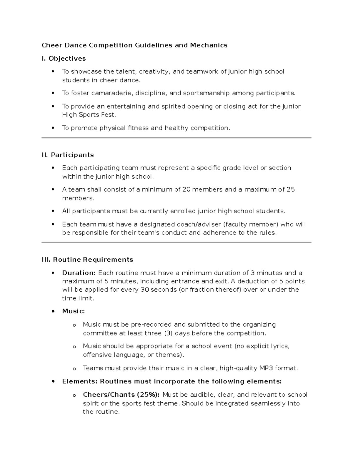 Cheer Dance Competition Guidelines & Mechanics for Junior High - Studocu