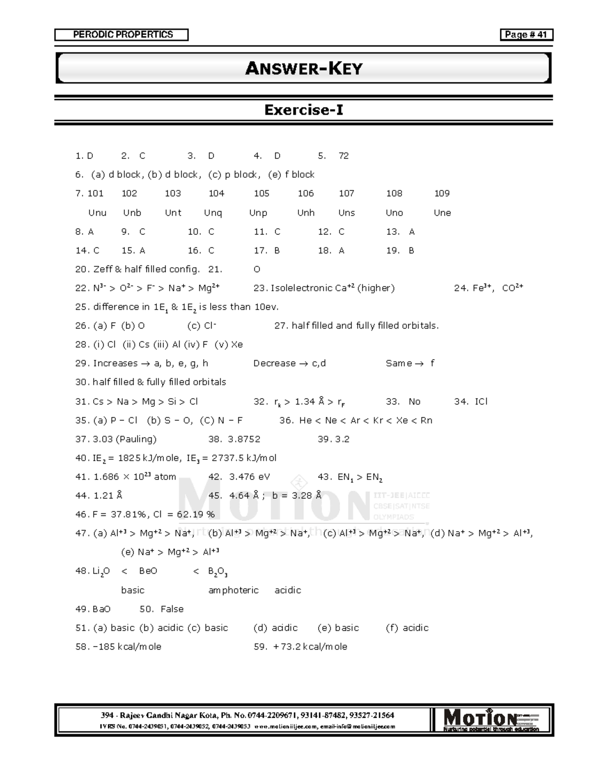 Periodic Properties - Answer Key for Course 394 - Studocu