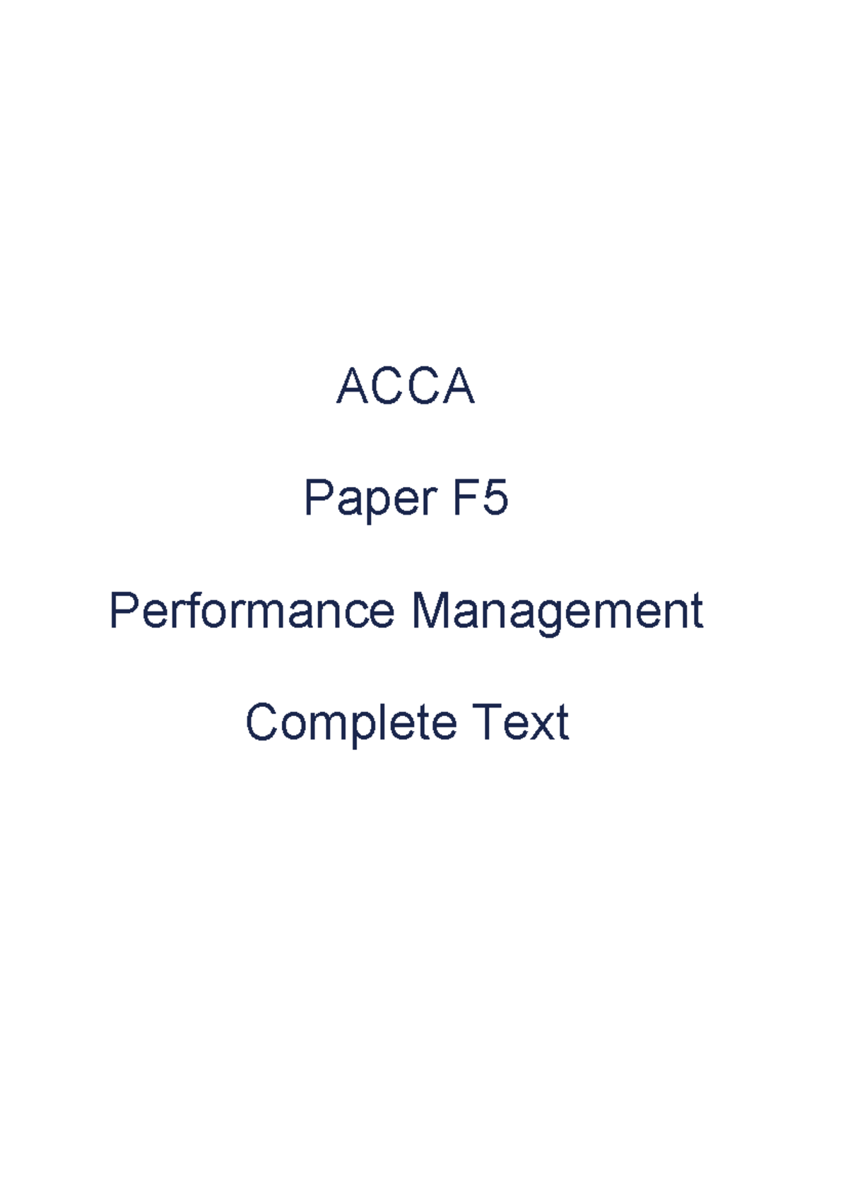 ACCA Paper F5 Performance Management - Complete Study Material Guide ...