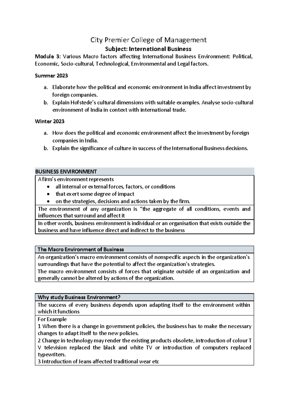 MBA Sem II IB Module 3 - international business - City Premier College ...