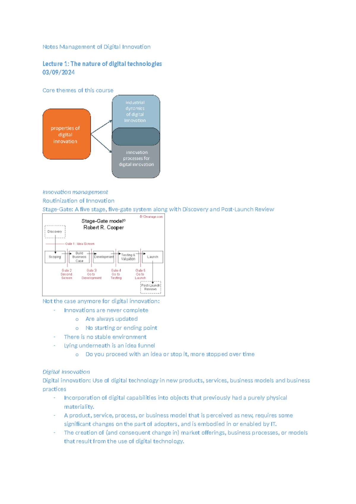 Lecture Notes: Management of Digital Innovation (DIGI101) - Studeersnel
