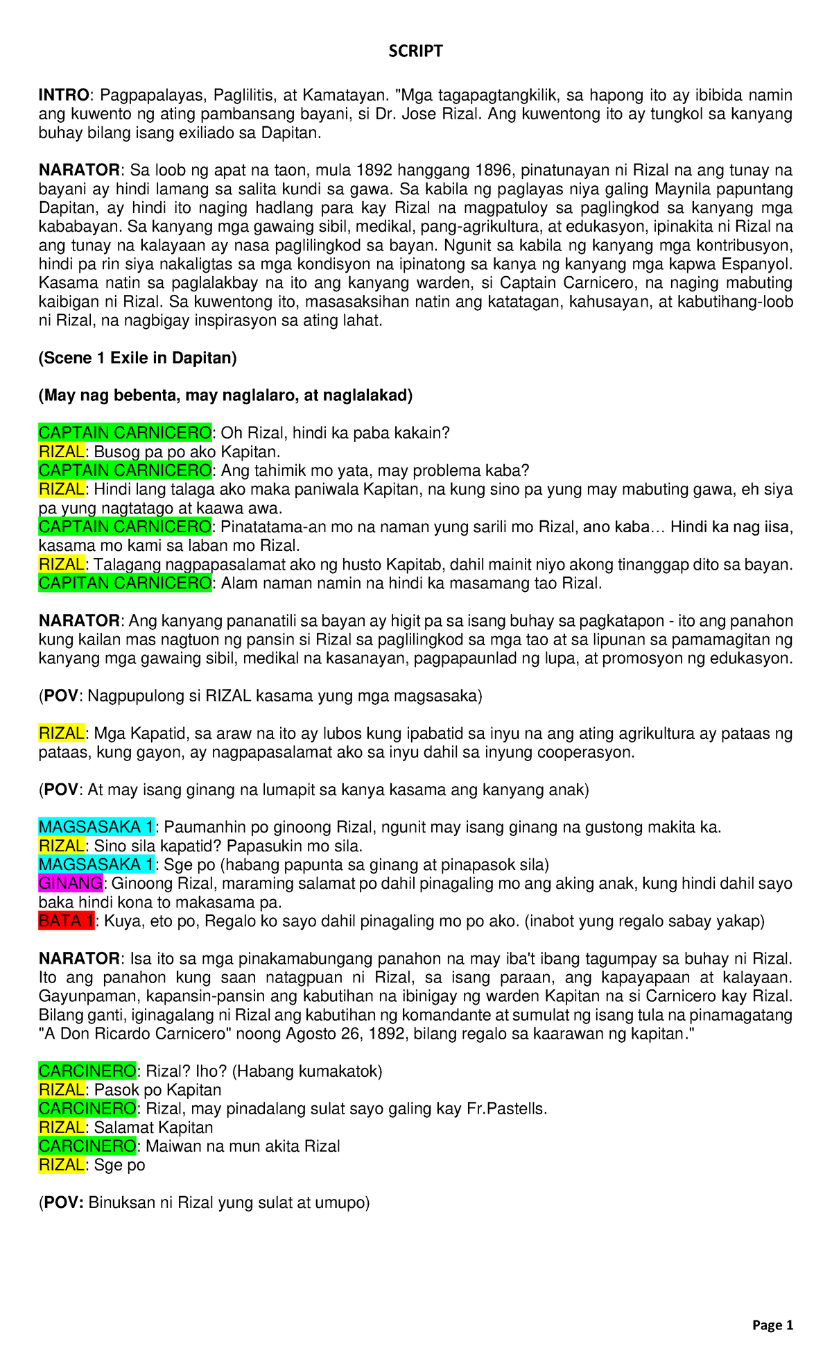 Script ng Rizal: LAST Roleplay 1 - Paglilitis at Kamatayan - Studocu