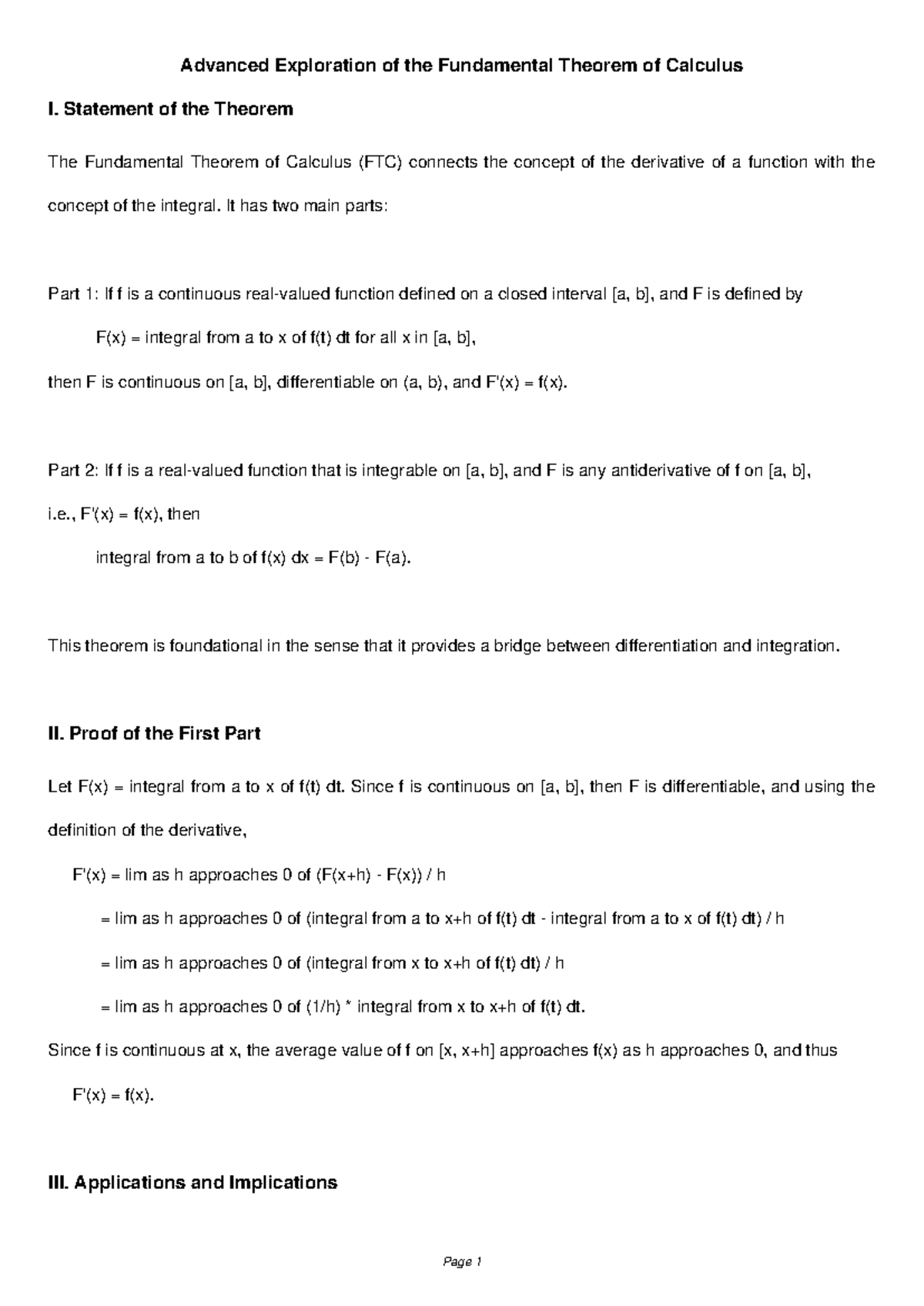 Advanced Study of FTC I: Derivatives and Integrals Explained - Studocu