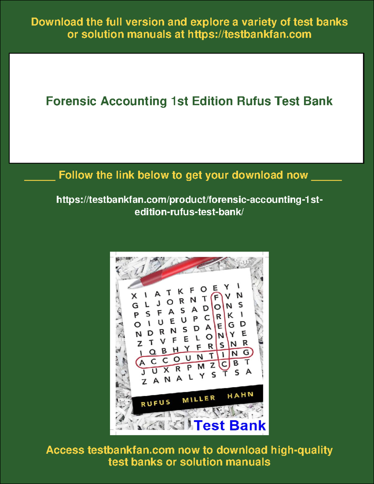 Forensic Accounting 1st Edition Rufus Test Bank & Solutions Manual ...