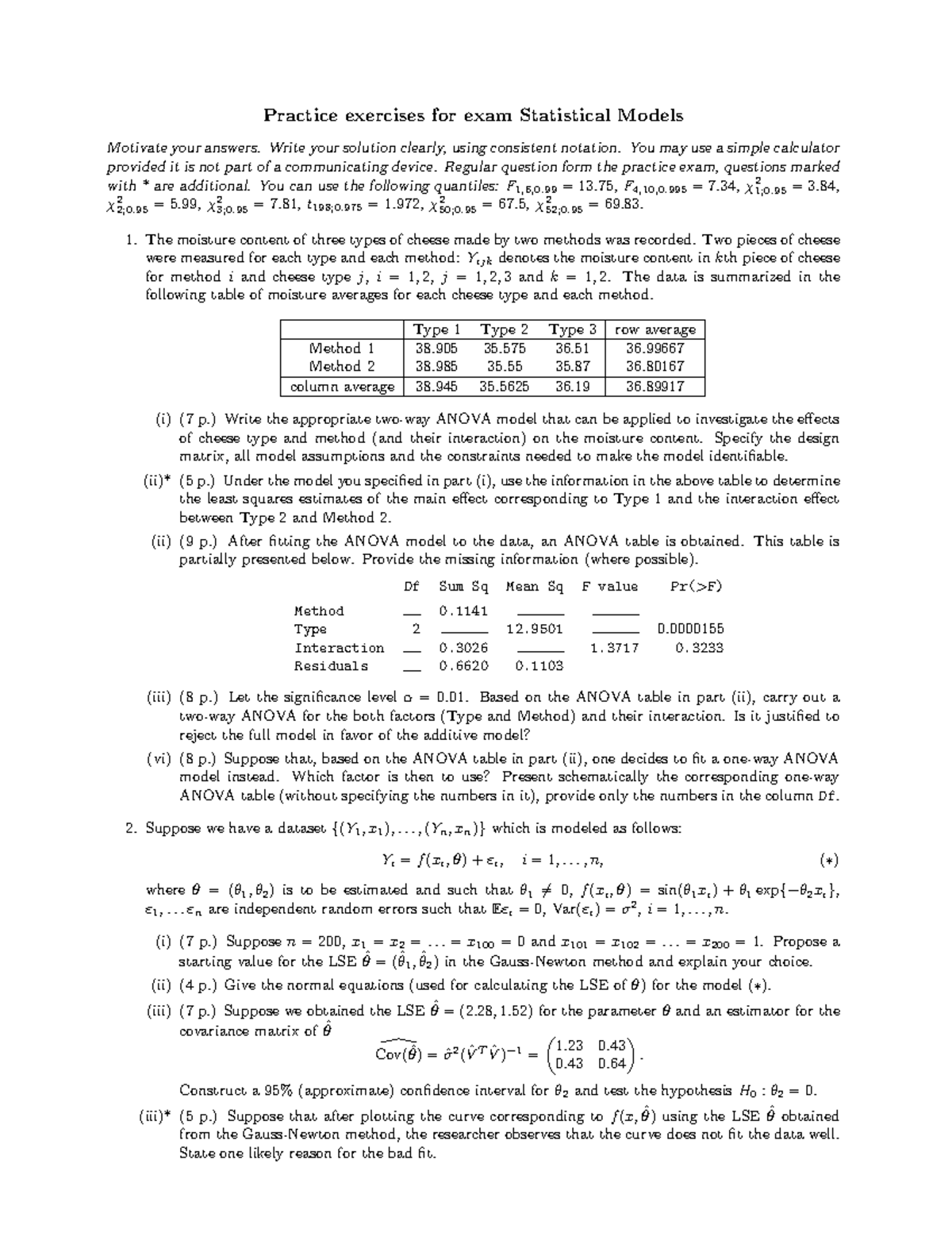 Statistical Models Exam Practice - Proef/oefen Tentamen 20 Dec 2016 ...