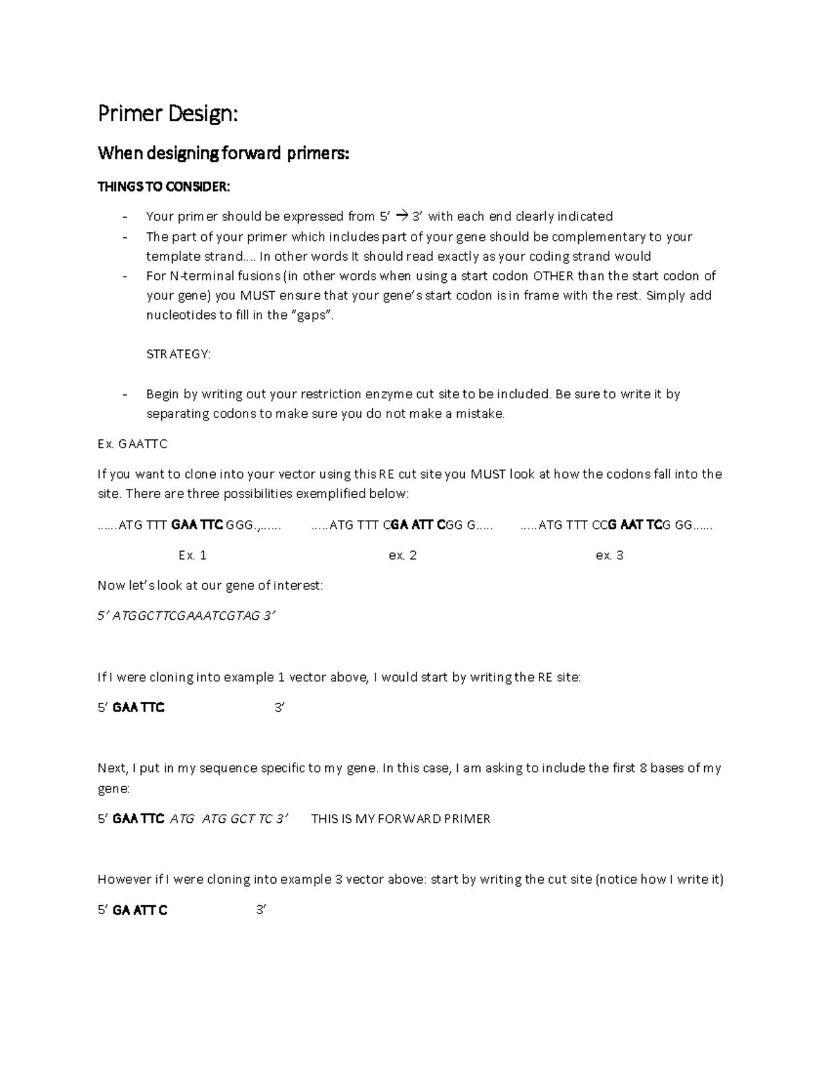 Chapter 04 Primer Design - Primer Design: When designing forward ...