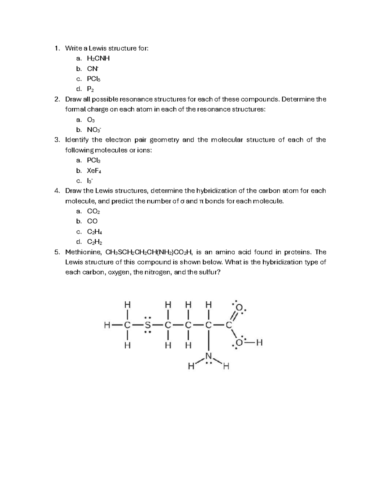 Chem103 Midterm 2 Mock Problems: Lewis Structures & Resonance - Studocu