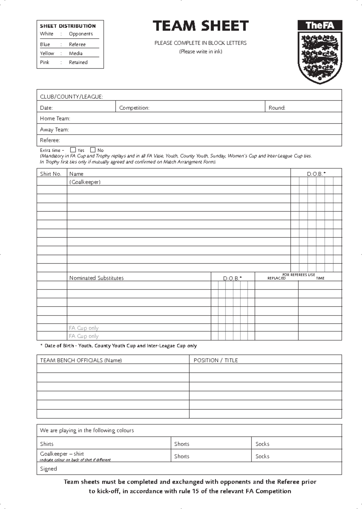 Team Sheet - FA Cup Competition Form - Studocu